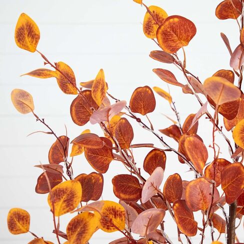 Nearly Natural 6-FT Pre-lit Artificial Autumn Eucalyptus Tree with 300 Warm White LED Lights, Faux Eucalyptus Tree with Fall Colors for Home & Office Décor in Black Nursery Planter in Saudi Arabia