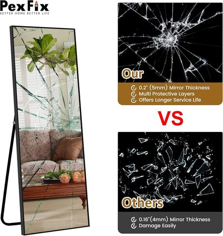 PexFix طول مرآة الجسم بالكامل مع إطار من سبائك الألومنيوم الأسود، حامل مثبت على الحائط للتعليق على غرفة النوم والحمام وديكور غرفة المعيشة، 47 بوصة × 16 بوصة (1014) in Kuwait