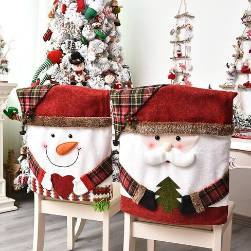 SAHLA Christmas Chair Covers Set of 3, Santa Claus Snowman Reindeer Xmas Dinner Chairs Cover Christmas Chair Back Cover Dinner Table Chair Slipcovers for Xmas Home Kitchen Decorations Ornaments in Saudi Arabia