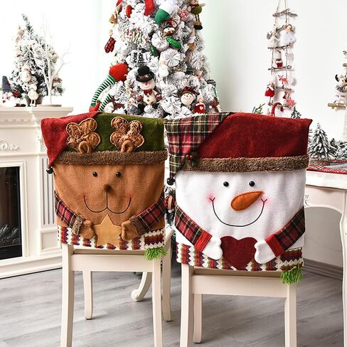 SAHLA Christmas Chair Covers Set of 3, Santa Claus Snowman Reindeer Xmas Dinner Chairs Cover Christmas Chair Back Cover Dinner Table Chair Slipcovers for Xmas Home Kitchen Decorations Ornaments in Saudi Arabia