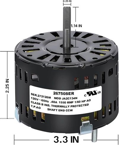 26750SER Bathroom Fan Motor Replacement - Smooth, Low-Noise Operation - Quiet 1550 RPM, CCW - 1/60 HP - Compatible with JA26024 AL4125A JA2C134 JA2C134N - Fits Models 8000 8090 8141 8220 600-609 in Saudi Arabia