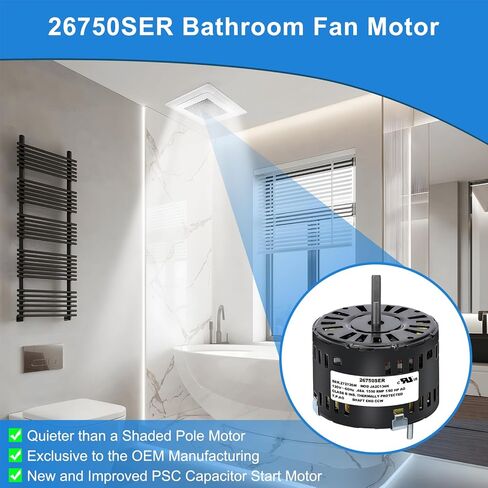26750SER Bathroom Fan Motor Replacement - Smooth, Low-Noise Operation - Quiet 1550 RPM, CCW - 1/60 HP - Compatible with JA26024 AL4125A JA2C134 JA2C134N - Fits Models 8000 8090 8141 8220 600-609 in Saudi Arabia