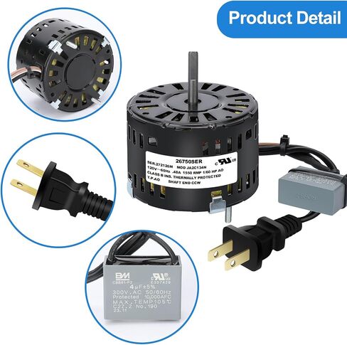 26750SER Bathroom Fan Motor Replacement - Smooth, Low-Noise Operation - Quiet 1550 RPM, CCW - 1/60 HP - Compatible with JA26024 AL4125A JA2C134 JA2C134N - Fits Models 8000 8090 8141 8220 600-609 in Saudi Arabia
