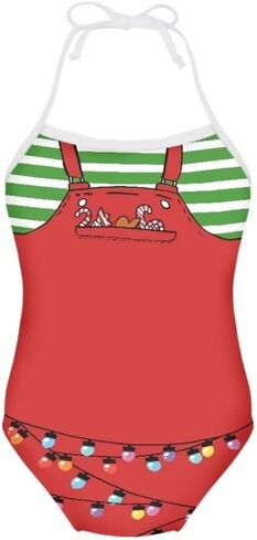 Girls Christmas Halter Modest One Piece Swimsuit Hawaiian Summer Beach Swimwear 3-10 Years in Saudi Arabia