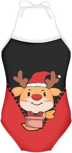 Girls Christmas Halter Modest One Piece Swimsuit Hawaiian Summer Beach Swimwear 3-10 Years in Saudi Arabia