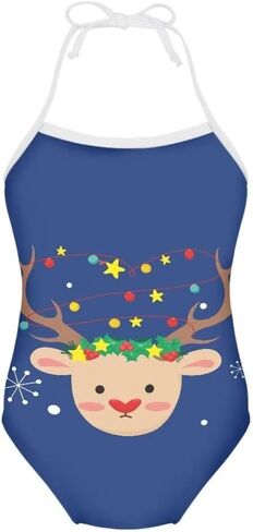 Girls Christmas Halter Modest One Piece Swimsuit Hawaiian Summer Beach Swimwear 3-10 Years in Saudi Arabia