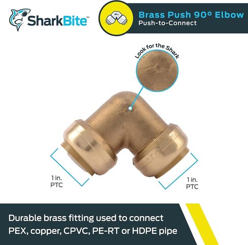 SharkBite 1 Inch 90 Degree Elbow, Push to Connect Brass Plumbing Fitting, PEX Pipe, Copper, CPVC, PE-RT, HDPE, U260LFA in Saudi Arabia