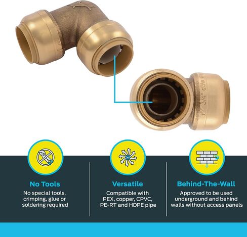 SharkBite 1 Inch 90 Degree Elbow, Push to Connect Brass Plumbing Fitting, PEX Pipe, Copper, CPVC, PE-RT, HDPE, U260LFA in Saudi Arabia