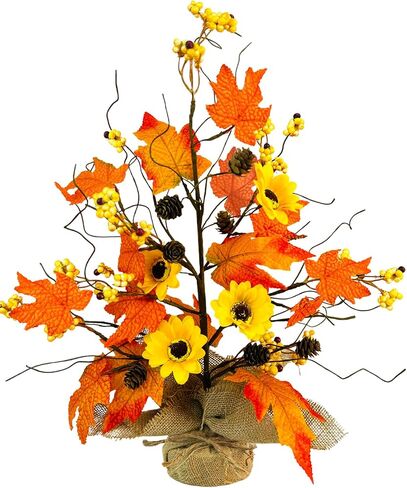 Uieke 20.5in Fall Tree Tabletop Fall Decor Artificial Maple Leaf Tree with Orange Pumpkins Berries Burlap Base Autumn Centerpiece Harvest Fall Thanksgiving Decorations Home Indoor in Saudi Arabia