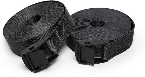 gunhunt 2 PCS Cargo Bundle Strap، 16.4Ft x 0.98In، مشبك حزام قابل للتعديل، حزام سحب مقطورة، شريط ثابت للسيارة، حزام من النايلون، لسقف السيارة، السفينة، الشاحنة (أسود) in Kuwait