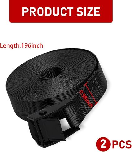 gunhunt 2 PCS Cargo Bundle Strap، 16.4Ft x 0.98In، مشبك حزام قابل للتعديل، حزام سحب مقطورة، شريط ثابت للسيارة، حزام من النايلون، لسقف السيارة، السفينة، الشاحنة (أسود) in Kuwait