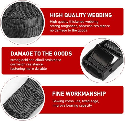 gunhunt 2 PCS Cargo Bundle Strap، 16.4Ft x 0.98In، مشبك حزام قابل للتعديل، حزام سحب مقطورة، شريط ثابت للسيارة، حزام من النايلون، لسقف السيارة، السفينة، الشاحنة (أسود) in Kuwait