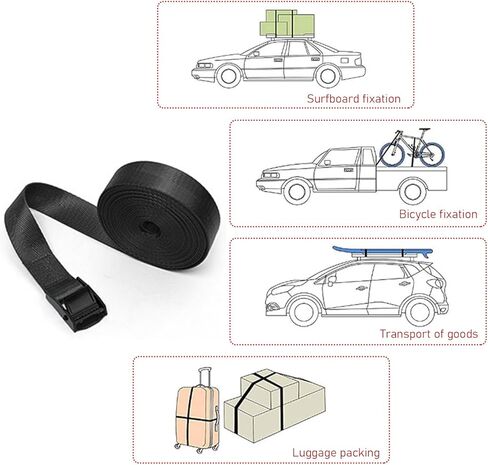 gunhunt 2 PCS Cargo Bundle Strap، 16.4Ft x 0.98In، مشبك حزام قابل للتعديل، حزام سحب مقطورة، شريط ثابت للسيارة، حزام من النايلون، لسقف السيارة، السفينة، الشاحنة (أسود) in Kuwait