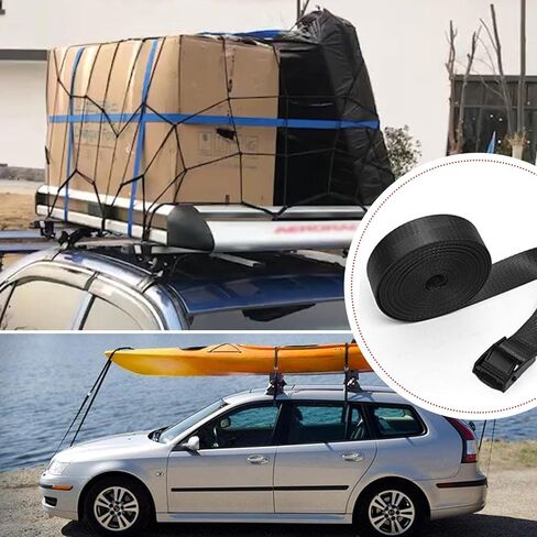gunhunt 2 PCS Cargo Bundle Strap، 16.4Ft x 0.98In، مشبك حزام قابل للتعديل، حزام سحب مقطورة، شريط ثابت للسيارة، حزام من النايلون، لسقف السيارة، السفينة، الشاحنة (أسود) in Kuwait