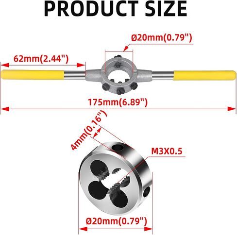 Aopin 1Pcs M3x0.5 Heavy Duty Round Threading Dies and Original Wrench Holder Combination Set, Suitable for Steel Below HRC35, External Thread Stainless Steel Cutting. in Saudi Arabia