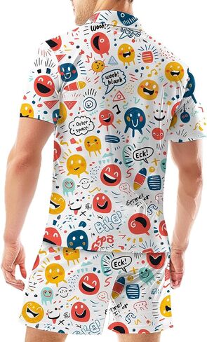 Men's 2 Piece Summer Outfits Hawaiian Print Short Sleeve Summer Shirt and Shorts Set in Saudi Arabia