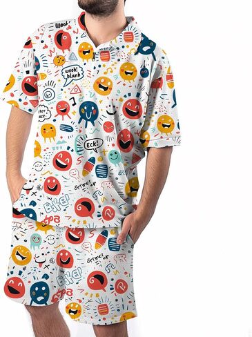 Men's 2 Piece Summer Outfits Hawaiian Print Short Sleeve Summer Shirt and Shorts Set in Saudi Arabia
