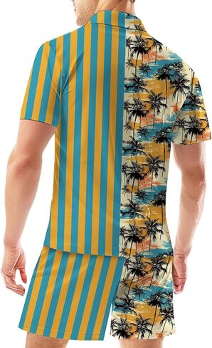 Men's 2 Piece Summer Outfits Hawaiian Print Short Sleeve Summer Shirt and Shorts Set in Saudi Arabia