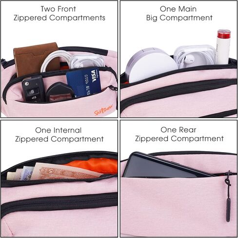 حقائب فاني كبيرة للرجال للنساء مع 5 جيوب بسحاب، حقيبة خصر للجري والتمارين الرياضية والسفر، وردي in Kuwait