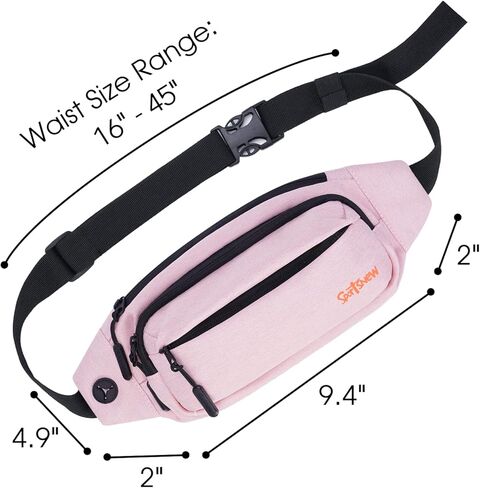 حقائب فاني كبيرة للرجال للنساء مع 5 جيوب بسحاب، حقيبة خصر للجري والتمارين الرياضية والسفر، وردي in Kuwait