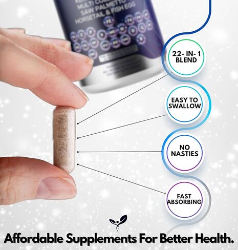 Complete Multi Blend Collagen 1000mg, Biotin 10000mcg, Saw Palmetto, Keratin, Korean Red Ginseng, Fish Egg, Hyaluronic Acid, Hair Skin & Nails, DHT Blocker, Vitamin E, B12, Folic Acid, MSM, 120 Caps in Saudi Arabia