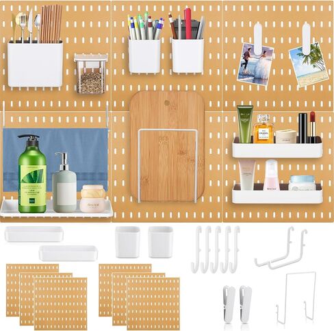 Pegboard Combination Kit, 6Pcs White Peg Boards Wall Organizer Panels with 14 Accessories for Craft Room, Kitchen, Living Room, Bathroom, Study Room (White Kit) in Saudi Arabia