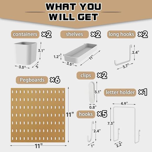 Pegboard Combination Kit, 6Pcs White Peg Boards Wall Organizer Panels with 14 Accessories for Craft Room, Kitchen, Living Room, Bathroom, Study Room (White Kit) in Saudi Arabia