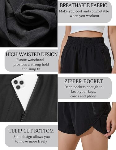 BMJL Women's Athletic Shorts High Waisted Running Shorts Pocket Sporty Short Gym Elastic Workout Shorts (X-Large,Black) in Saudi Arabia