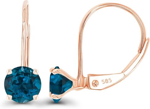 14k Gold Plated 925 Sterling Silver 5mm Round Hypoallergenic Genuine Birthstone Leverback Earrings in Kuwait