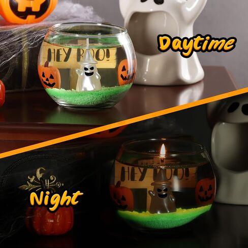 Halloween Ghost Candle Scene Bowl Candle Glow in The Dark with Jack-O'-Lantern Hey Boo Autumn Table Centerpiece Fall Scented Holiday Decoration Gift for Her Set of 1 in Saudi Arabia