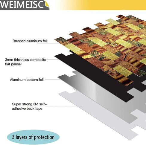 10 قطع من بلاط weimeisc القابل للتقشير واللصق باكسبلاش، عصا بلاط معدنية لمترو الأنفاق على جدار المطبخ والحمام (12 بوصة × 10.9 بوصة (خشبي + طباعة) in Kuwait