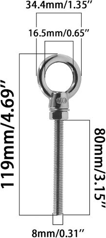 Threaded Eyebolts,Heavy Duty Long Threaded Eye Bolts,Stainless Steel Marine Grade Shoulder Lifting Ring with Nuts Washers 5 Pack M10*120 in Saudi Arabia