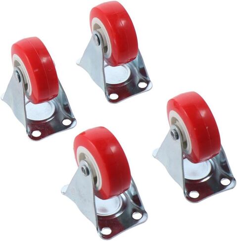 4Pcs Rubber Wheels, Mute Rigid Caster Wheels, 2 inch Fixed Castors, Smooth Trolley Wheels Without Brake for Furniture and Workbench, Red in Saudi Arabia