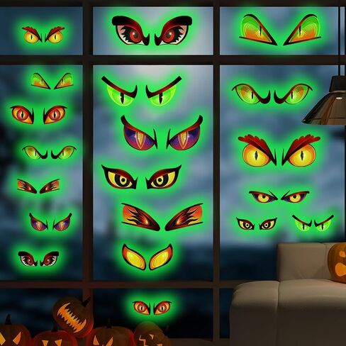 20 Pairs Glow in The Dark Halloween Eyes Window Clings Removable Luminous Fluorescent Window Sticker Halloween Wall Decal for Halloween Home Wall Window Decoration in Saudi Arabia