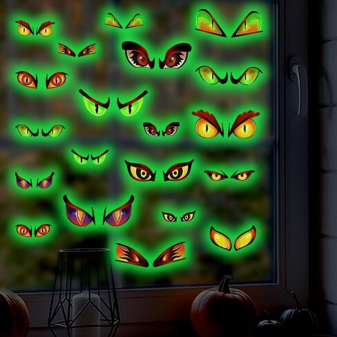 20 Pairs Glow in The Dark Halloween Eyes Window Clings Removable Luminous Fluorescent Window Sticker Halloween Wall Decal for Halloween Home Wall Window Decoration in Saudi Arabia