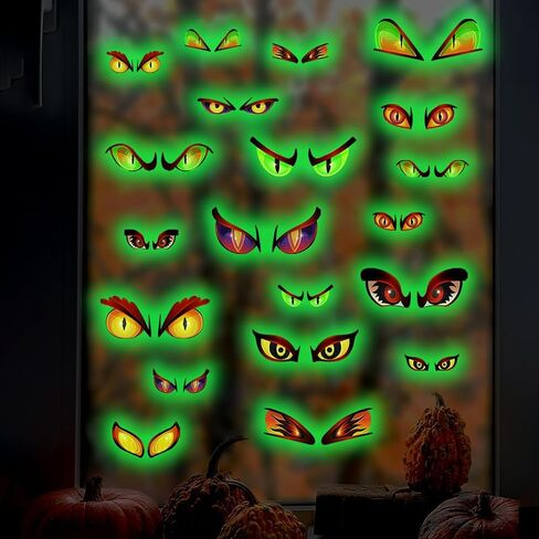 20 Pairs Glow in The Dark Halloween Eyes Window Clings Removable Luminous Fluorescent Window Sticker Halloween Wall Decal for Halloween Home Wall Window Decoration in Saudi Arabia