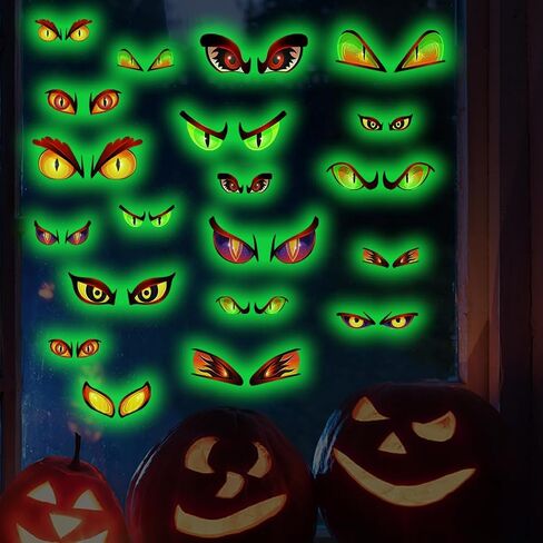 20 Pairs Glow in The Dark Halloween Eyes Window Clings Removable Luminous Fluorescent Window Sticker Halloween Wall Decal for Halloween Home Wall Window Decoration in Saudi Arabia