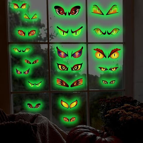 20 Pairs Glow in The Dark Halloween Eyes Window Clings Removable Luminous Fluorescent Window Sticker Halloween Wall Decal for Halloween Home Wall Window Decoration in Saudi Arabia