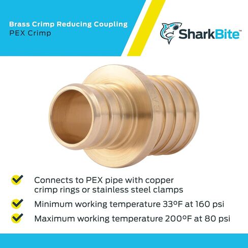 SharkBite 3/8 x 1/2 Inch Crimp Reducing Coupling, Brass Plumbing Fitting, PEX Pipe, PE-RT, UC009LFA in Saudi Arabia