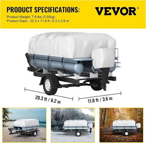 غطاء قارب عائم VEVOR، مناسب لقارب 17'-20'، نسيج أكسفورد عالي التحمل 600D من الدرجة البحرية، غطاء قارب قابل للقطر مقاوم للماء ومقاوم للأشعة فوق البنفسجية مع 7 أشرطة مقاومة للرياح، رمادي in Saudi Arabia