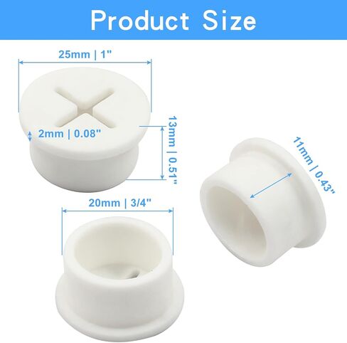 12pcs 3/4 Inch (20mm) Rubber Desk Grommet, Flexible Desk Hole Cover Plug Wire Management Cable Cord Pass Through for Office Home Equipment (White) in Kuwait