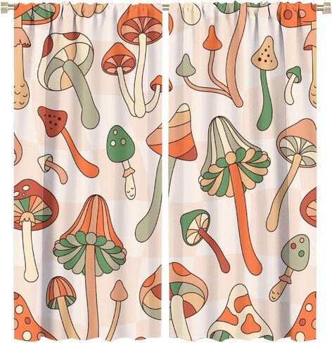 Mushrooms Curtains Cartoon Mushroom Natural Plants Black Red for Kids Bedroom Living Room Decor Rod Pocket Blackout Window Drapes 2 Panels 42x45in in Saudi Arabia