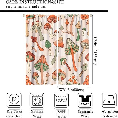 Mushrooms Curtains Cartoon Mushroom Natural Plants Black Red for Kids Bedroom Living Room Decor Rod Pocket Blackout Window Drapes 2 Panels 42x45in in Saudi Arabia