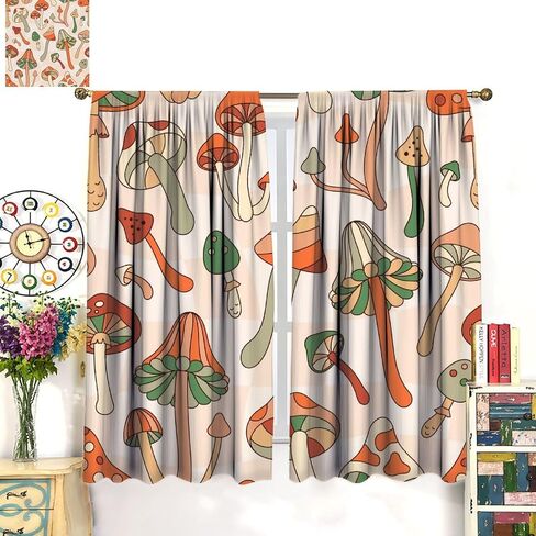 Mushrooms Curtains Cartoon Mushroom Natural Plants Black Red for Kids Bedroom Living Room Decor Rod Pocket Blackout Window Drapes 2 Panels 42x45in in Saudi Arabia
