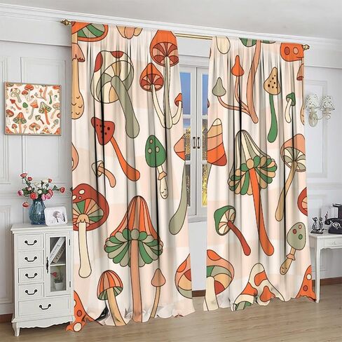 Mushrooms Curtains Cartoon Mushroom Natural Plants Black Red for Kids Bedroom Living Room Decor Rod Pocket Blackout Window Drapes 2 Panels 42x45in in Saudi Arabia