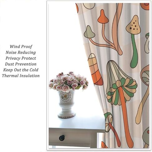 Mushrooms Curtains Cartoon Mushroom Natural Plants Black Red for Kids Bedroom Living Room Decor Rod Pocket Blackout Window Drapes 2 Panels 42x45in in Saudi Arabia