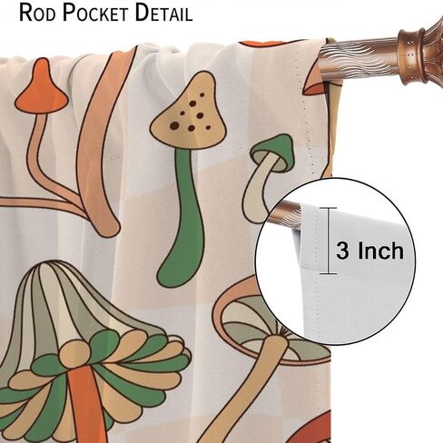 Mushrooms Curtains Cartoon Mushroom Natural Plants Black Red for Kids Bedroom Living Room Decor Rod Pocket Blackout Window Drapes 2 Panels 42x45in in Saudi Arabia