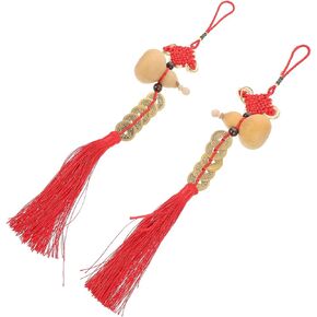 LIFKOME 2pcs Gourd Pendant Chinese Hanging Gourd Five Emperor Coin Tassel Gourd Charms Keychain Lanyard Chinese Knot Tassel Bag Charm Wu Womens Purse Door Pendant Copper Wood Man Lucky