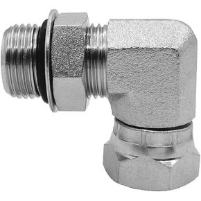 6901-08-06-NWO Hydraulic Hose Adapter Fitting 1/2" Male Adjustable Nut O-Ring Boss (3/4"-16UNF) × 3/8" Female Swivel (3/8"-18NPSM) 90° Elbow SAE Pipe Joints Tube Connector Carbon Steel