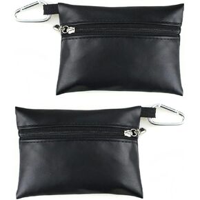 2Pcs Black Mini Golf Tee Pouch Bag, Resistant Golf Ball Tee Storage Bag Leather Golf Tees Pocket with Zipper, Golf Supplies Accessories, Golf Club Bag Accessories, Golf, Golf Tee Bag